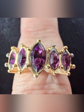 AVON Gold-toned Purple Marquise Stone Statement Ring